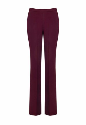 Pantaloni su misura bordeaux con design a gamba dritta, trama liscia e senza decorazioni o tasche visibili.