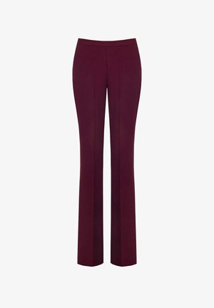 Pantaloni su misura bordeaux con design a gamba dritta, trama liscia e senza decorazioni o tasche visibili.
