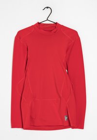 Červené sportovní tričko s dlouhým rukávem, vysokým límcem, síťovými bočními panely a přiléhavým střihem. Vyrobeno z hladkého, elastického materiálu.