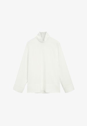 Witte lange mouw turtleneck top gemaakt van gladde stof, met een hoge kraag en subtiele zijsplitten in een losse pasvorm.