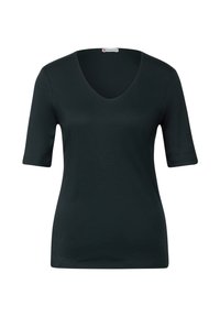 Mörkgrön kortärmad V-ringad t-shirt i mjukt bomullstyg. Har en enkel, kroppsnära silhuett med rena linjer.