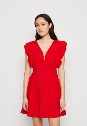 PLUNGE NECKLICE WITH FLUTTER SLEEVES DRESS - Φόρεμα ημέρας - red
