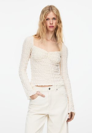 TEXTURED CORSETRY-INSPIRED - Long sleeved top - beige