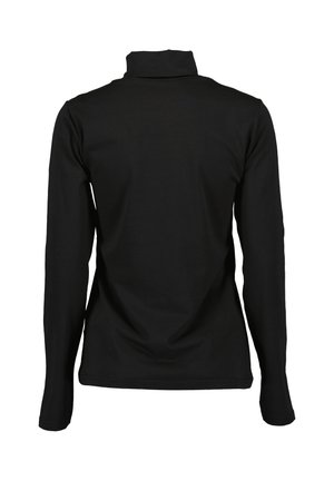 Sort langærmet top med en mock neck, lavet af blødt stof og med en glat tekstur samt tætsiddende silhuet. Ingen synlige logoer.