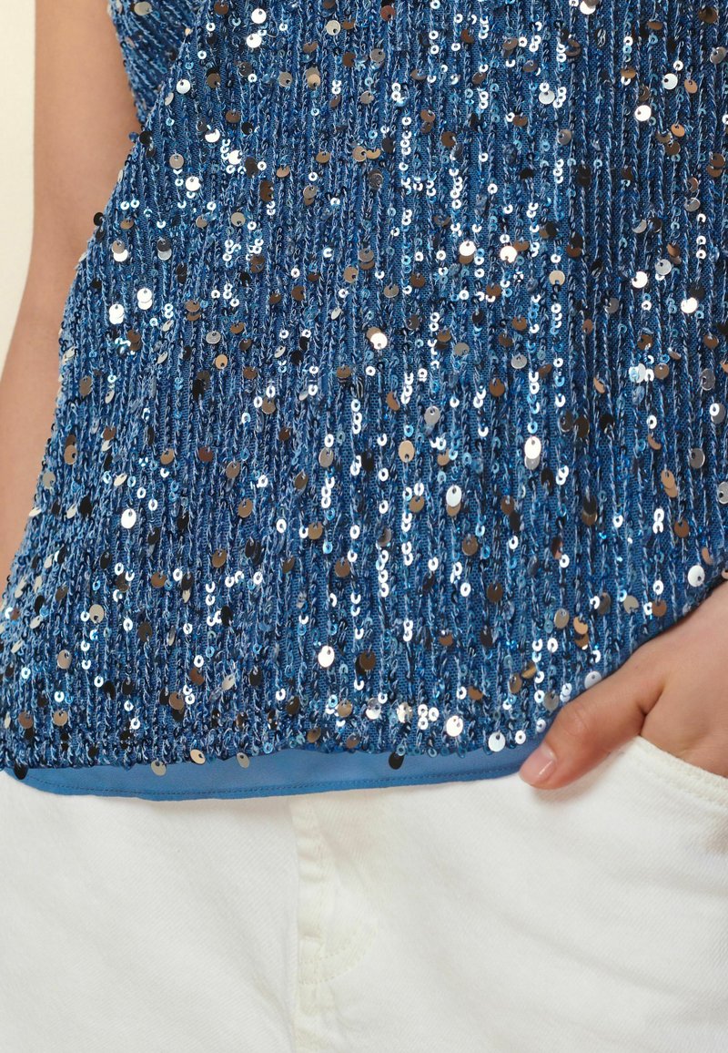 Next SHORT SLEEVE V-NECK SEQUIN REGULAR FIT - Bluse - blue