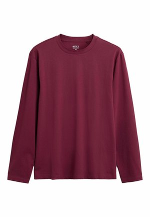 Langærmet t-shirt med rund halskrave i ensartet mørkerød, almindelig pasform, medium størrelse, ensfarvet design uden synlige mønstre eller logoer.