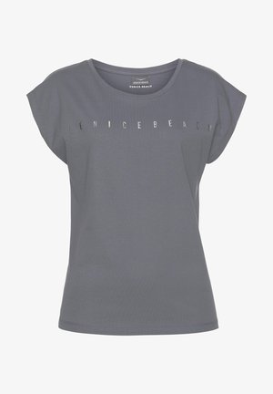 Siva kratkotrajna majica s kratkimi rokavi in okroglim ovratnikom. Na sprednji strani je napisan "VENICE BEACH" v kovinskem tisku. Gladek, lahek material.