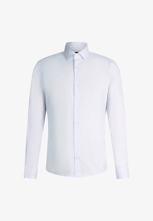 Lichtblauw herenoverhemd met lange mouwen, knoopsluiting aan de voorkant en klassieke kraag, afgebeeld tegen een witte achtergrond.