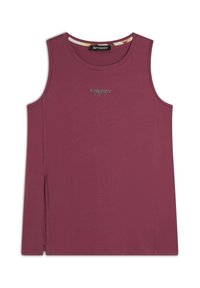 Top senza maniche color bordeaux in misto cotone, con scollo tondo, fessure laterali e logo argento "FREDDY" sul davanti.