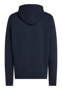 Lagana plava dugih rukava s kapuljačom, rebrastim rubovima na manžetama i donjem dijelu, prikazana s leđa bez vidljivih logotipa ili dizajna.