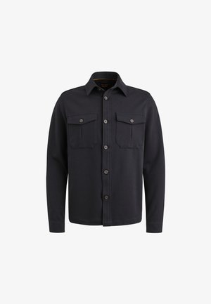 Zwarte overhemden met kraag, twee borstzakken, gemercerweefsel en bruine knopen. Lange mouwen en rechte zoom.