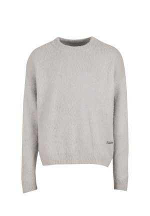 Helehall villasest kudumist kampsun, millel on ümar kaelus, pikad varrukad ja ribatiiv. Alumisel vasakul küljel on peene brändi logo.