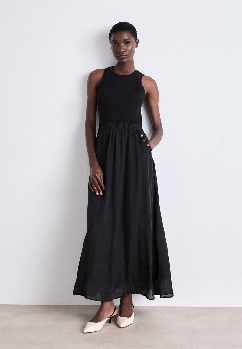 dkny black maxi dress DKNY Pure Linen V-Neck Sleeveless Side Slit Hem Maxi Dress in Black Size XS