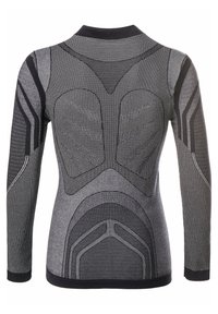 Långärmad atletisk tröja i svart och grå nätväv, med en figurnära design, strukturerade mönster och förstärkt sömnad.