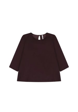 Maglietta a maniche lunghe color borgogna scuro con scollatura rotonda e dettaglio a chiave sul retro. Texture morbida con una vestibilità rilassata e ampia.