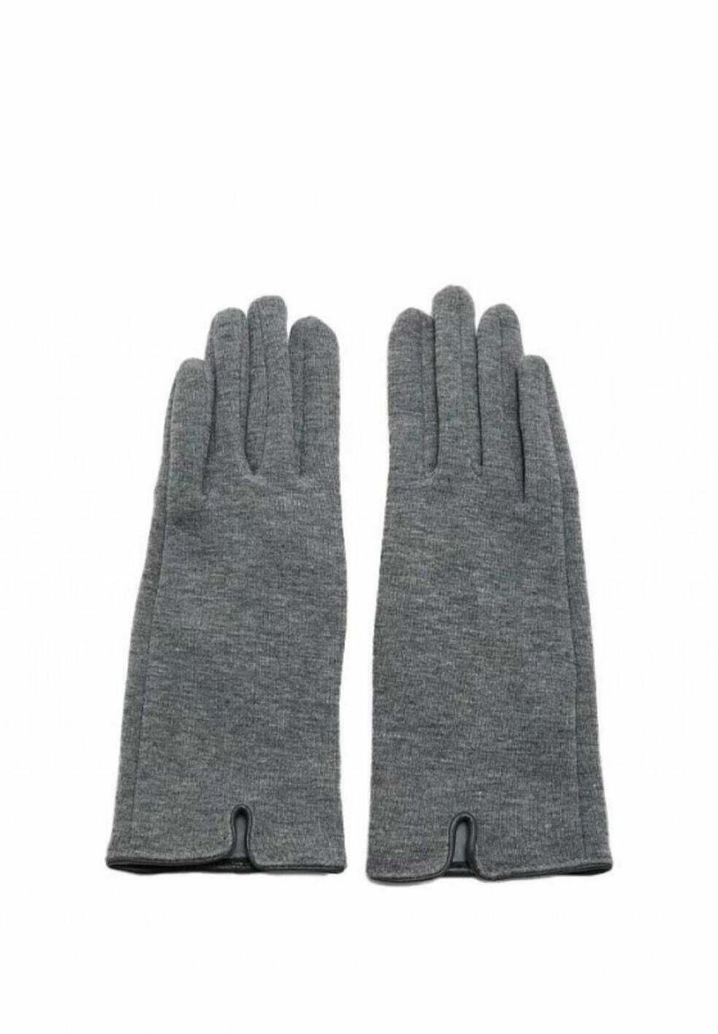 Guanti in maglia grigia con finitura testurizzata, caratterizzati da una vestibilità aderente e un design a polsino aperto per una facile indossabilità. Dita dalle forme uniformi e dettagli delle cuciture.