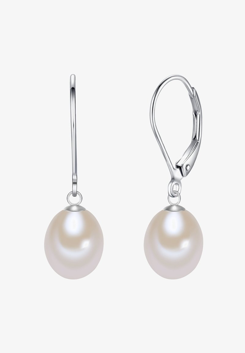 Ümmarguste valgete pärlitega Leverback kõrvarõngad, hõbedane metall, siledat tekstuuri ja lihtsat ovaalset disaini. Poleeritud viimistlus suurendab sära.