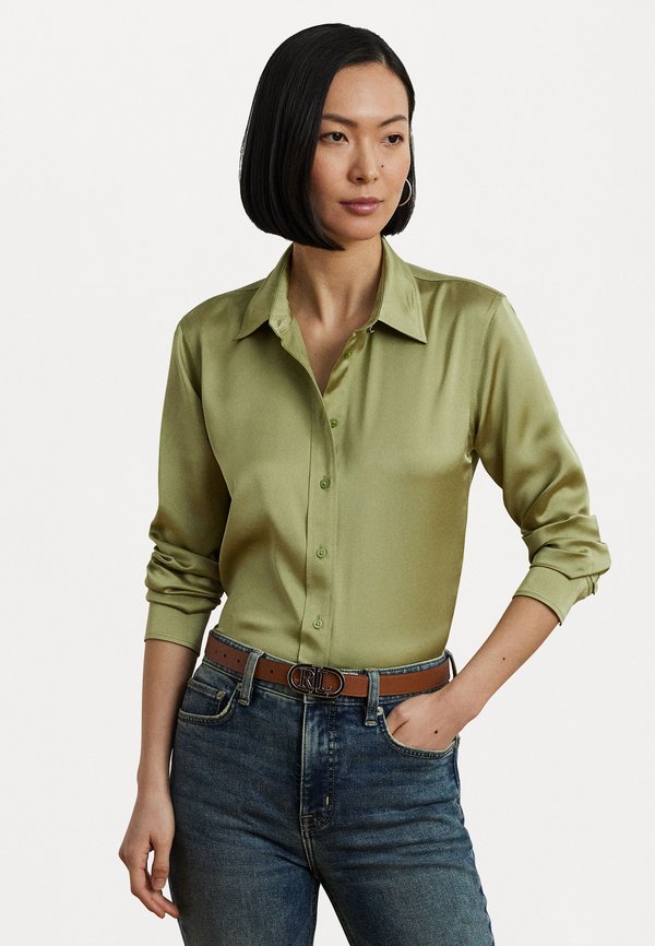CLASSIC FIT SATIN CHARMEUSE SHIRT - Button-down blouse - light olive