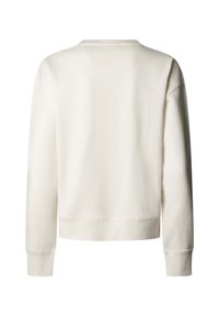 Φούτερ από βαμβάκι σε κρεμ χρώμα με στρογγυλή λαιμόκοψη, ριμπ μανσέτες και κοντό τελείωμα. Διαθέτει λεία, ομοιόμορφη υφή. Πλάγια όψη από πίσω.