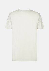 Hvid bomuld t-shirt med korte ærmer og rund halsudskærmning. Bagsiden er ensfarvet og har en glat tekstur uden synlige logoer eller designs.