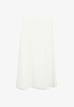 Hvid, knælang nederdel med en flared form. Har lodrette stikstriber og en glat overflade. Enkel taljeelastik for en sikker pasform.