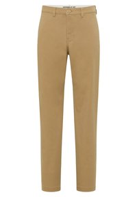 Beige bomullschinos med en klassisk design. Har en knappstängning, framfickor och en mjuk textur som smalnar av mot fotleden.