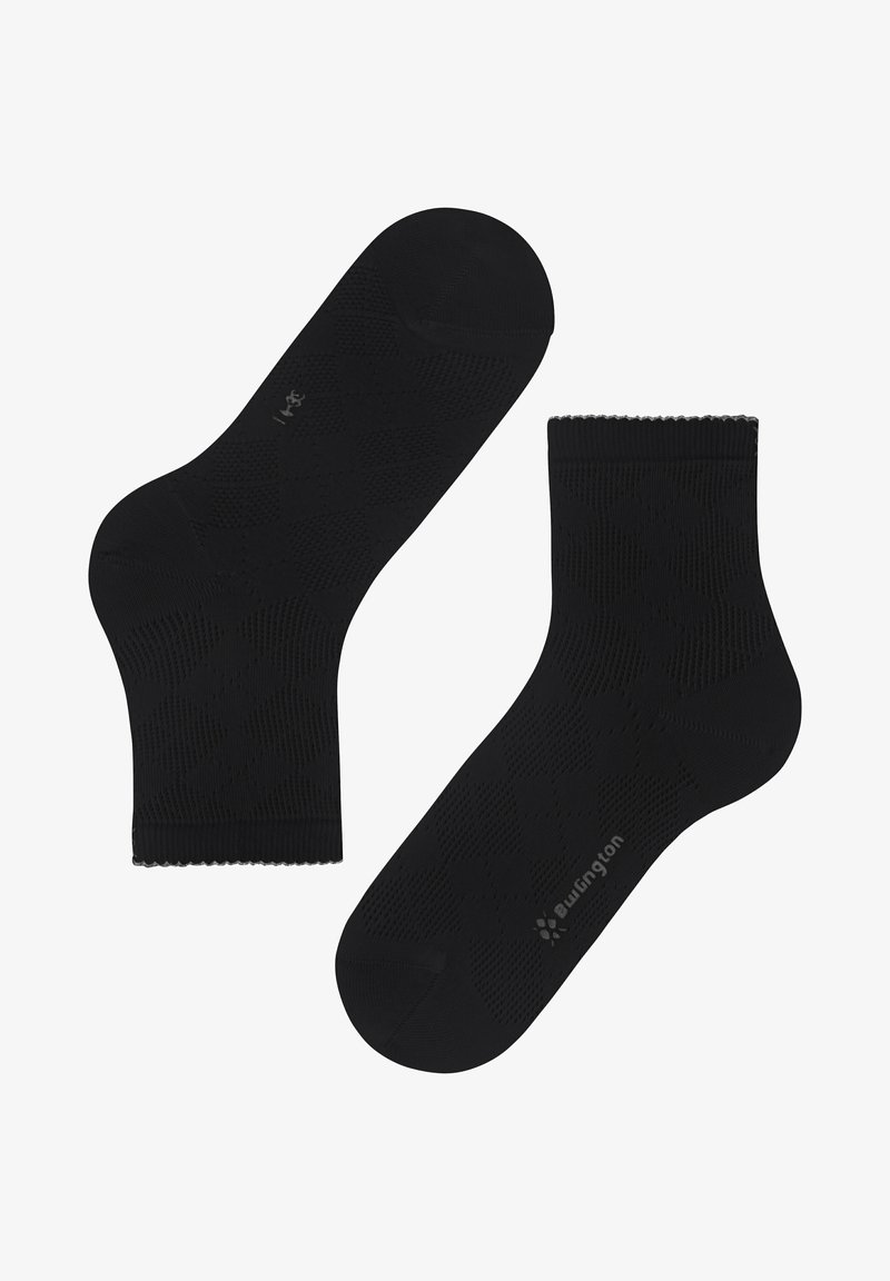 Calze alla caviglia nere con motivo a diamante, realizzate in materiale testurizzato. Presentano una fascia a coste e un logo sottile sul lato.