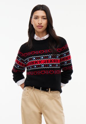 Tommy Jeans, FESTIVE PURE WOOL FAIR ISLE JUMPER - Pullover - black