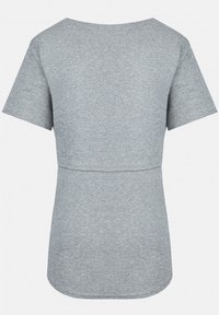 Tricou gri cu mânecă scurtă, realizat dintr-un material moale și texturat, cu decolteu rotund și hem ușor curbat; include un design fără cusături la talie.