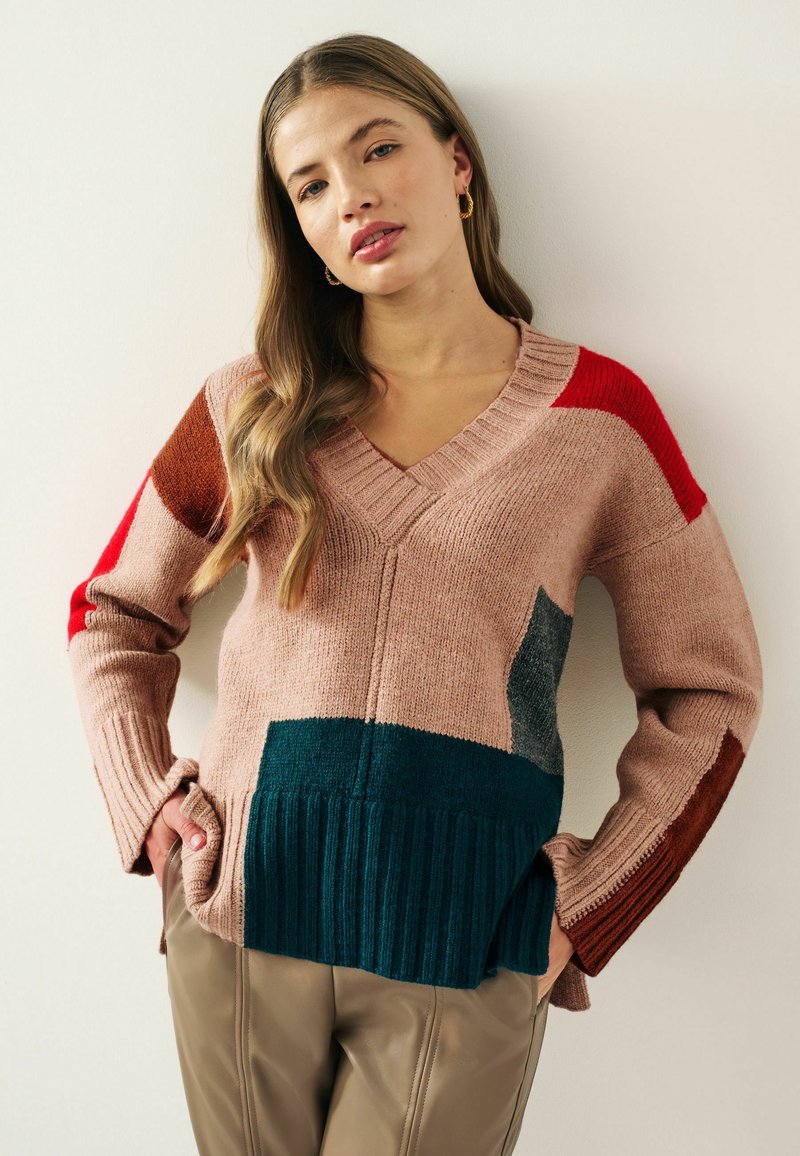 Next V-NECK - Pullover - teal blue neutral colourblock/beige - ZALANDO.FR