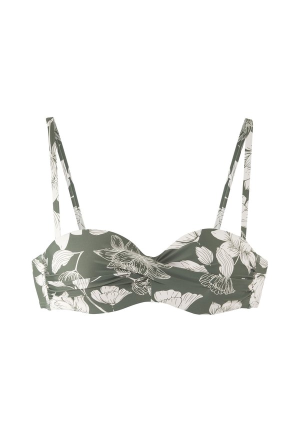 BANDEAU - Bikini-Top - olive creme bedruckt