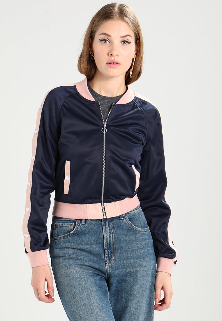 Urban Classics - LADIES BUTTON UP TRACK JACKET - Giubbotto Bomber - navy/lightrose/white, Ingrandire