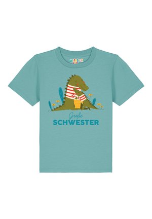 watapparel KROKODIL GROSSE SCHWESTER - T-Shirt print - teal monstera