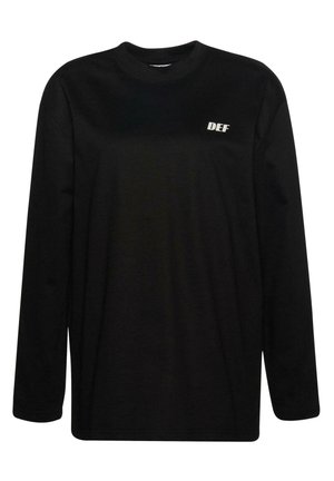 Sort langærmet t-shirt lavet af bomuld med rund halsudskæring; har et lille hvidt "DEF" logo på venstre brystområde.