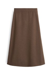 Gonna A-line marrone realizzata in tessuto morbido, con una superficie liscia e una vita elastica. Il design è all'altezza del ginocchio con una forma semplice e classica.