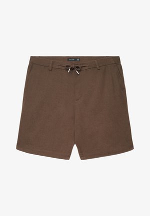 Braune Freizeithose mit seitlichen Taschen und Kordelzugbund, ausgestattet mit Gürtelschlaufen und einem geraden Saum.