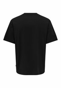 T-shirt noir uni à manches courtes, vu de dos, avec un col rond et sans motif ni texte visible.