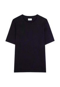 Sort kortærmet t-shirt lavet af blød bomuld. Har en rund halsudskæring og en lige pasform, uden mønstre eller logoer.