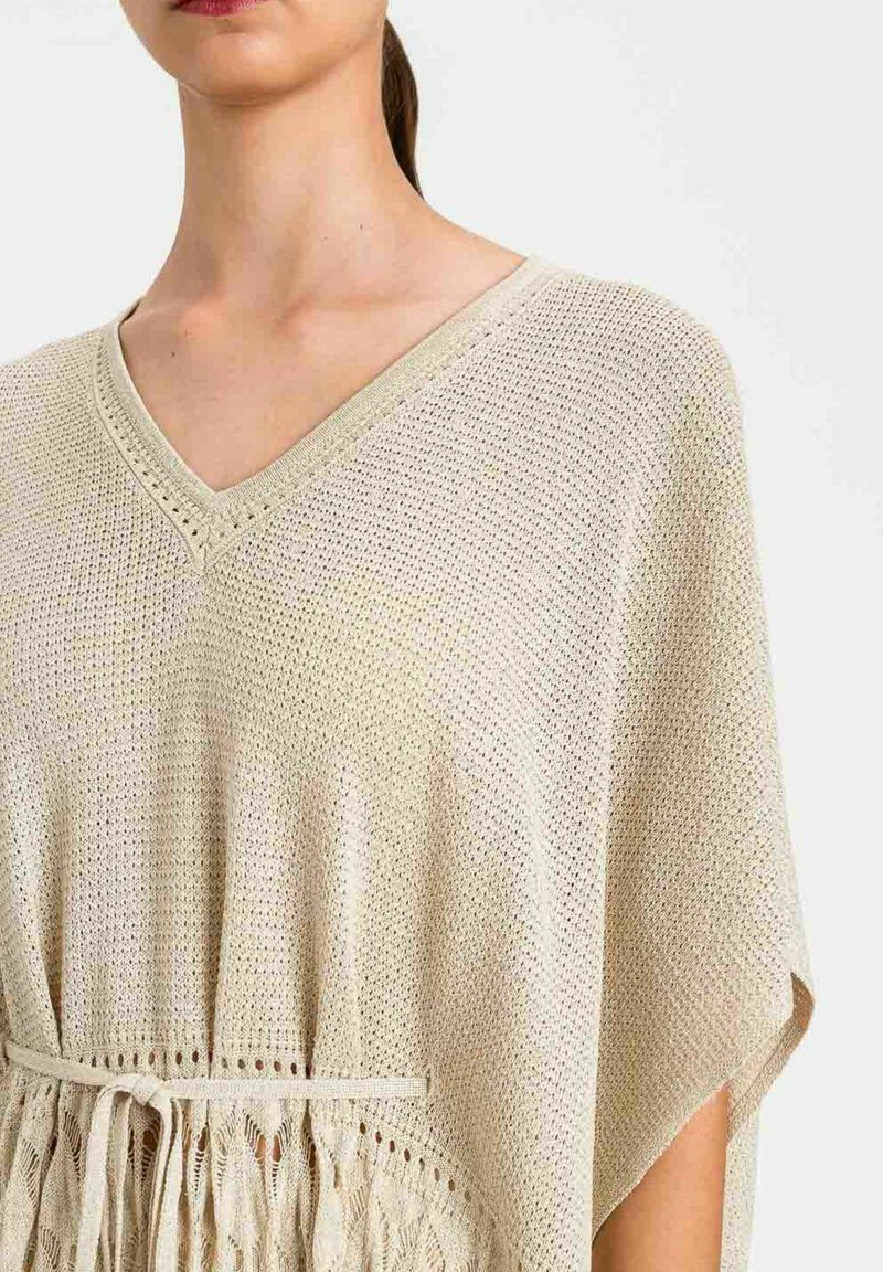 frange twin set abiti in maglia TWINSET ABITO TRAFORATO CON COULISSE Abito in maglia beige