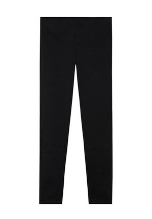 Svarta byxor i slätt, stretchigt tyg med slim fit. Har en platt framsida och en enkel design utan synlig hårdvara eller detaljer.