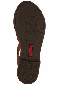 Brown sandal sole with textured rubber, featuring a leaf pattern and distinctive branding. Size 37 indicated in red.