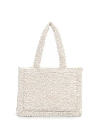 Borsa tote bianca con una superficie morbida e soffice, manici robusti e forma rettangolare; nessun hardware visibile o dettagli decorativi.