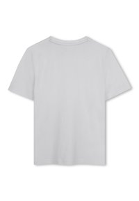 Γκρι κοντομάνικο T-shirt, βαμβακερό ύφασμα, λαιμόκοψη τύπου crew, μονόχρωμο σχέδιο, άνετη εφαρμογή, με ραμμένες λεπτομέρειες στο λαιμό και τα μανίκια.