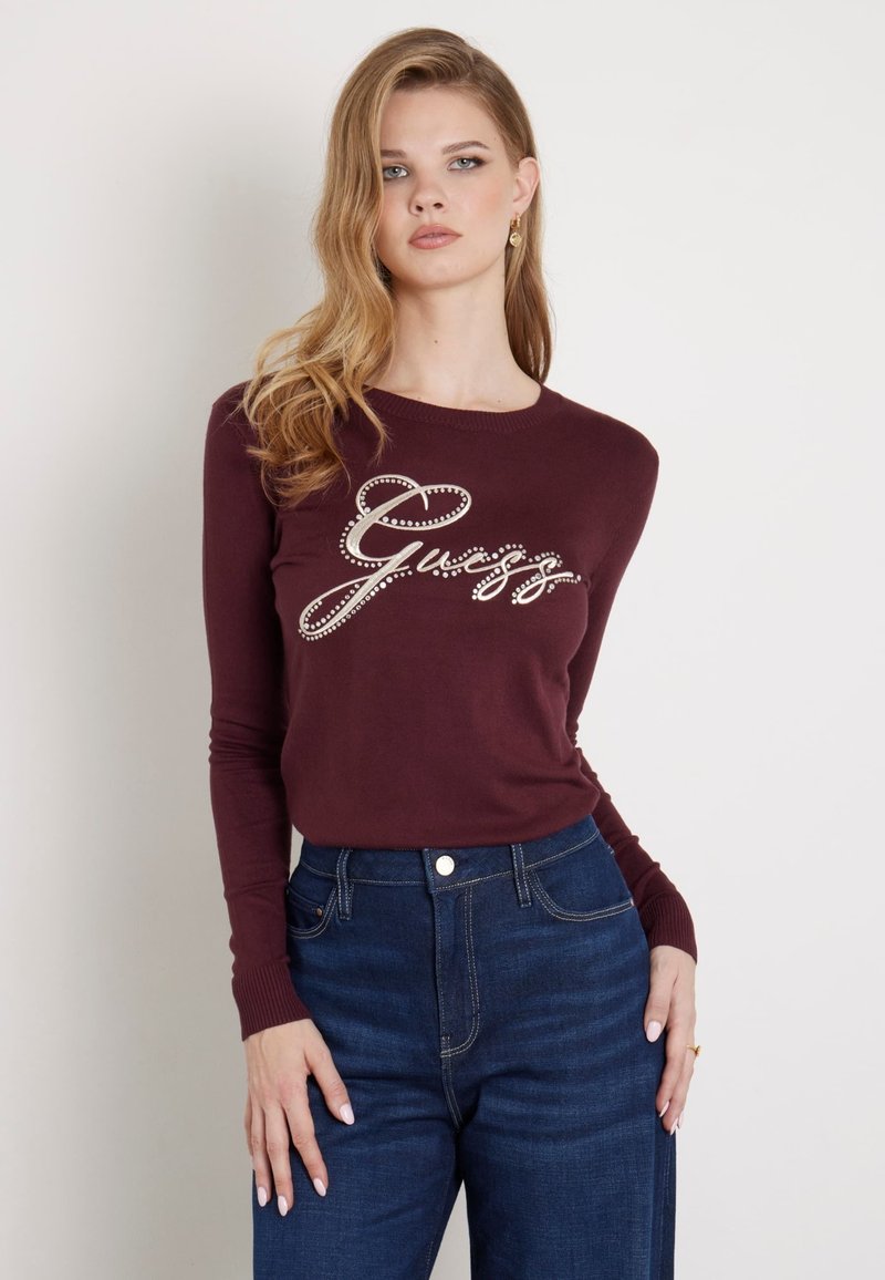 Guess FRONTLOGO STRASS - Maglione - bordeaux