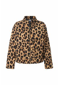 Giacca con stampa leopardata, con zip frontale, colletto e due tasche frontali. Realizzata in un tessuto morbido, presenta una vestibilità comoda e spalle scese.