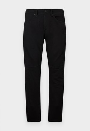 Black casual pants made of cotton blend, featuring a straight cut, five pockets, and subtle knee detailing for added comfort and style.