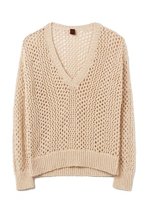Stefanel OPENWORK WITH V NECK - Strickpullover - light beige