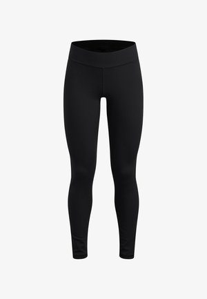 Black leggings made from stretchy fabric, featuring a high waistband and a smooth, sleek texture without visible seams or pockets.