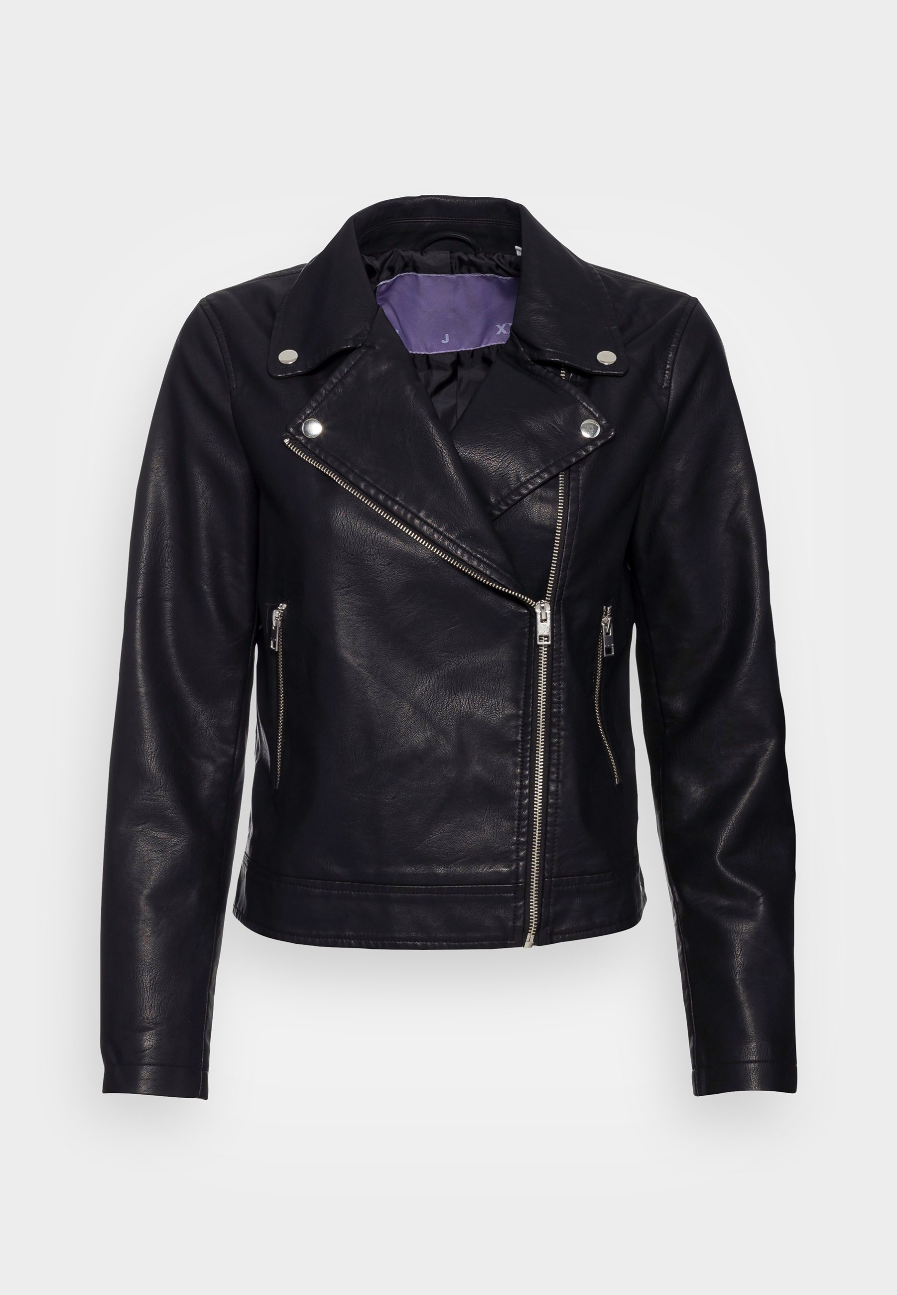 black pu biker jacket with zips