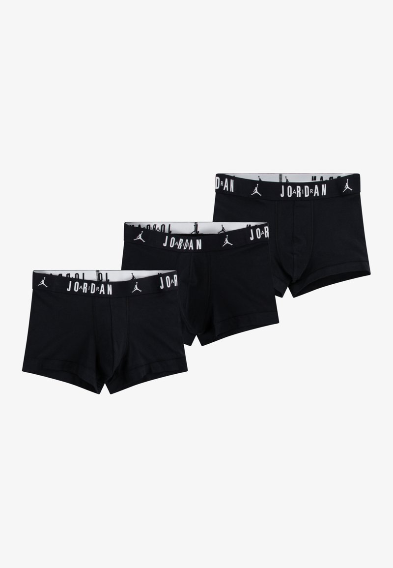Black cotton boxer briefs with a white logo waistband, featuring three identical pairs. The fabric has a smooth texture and fitted design.